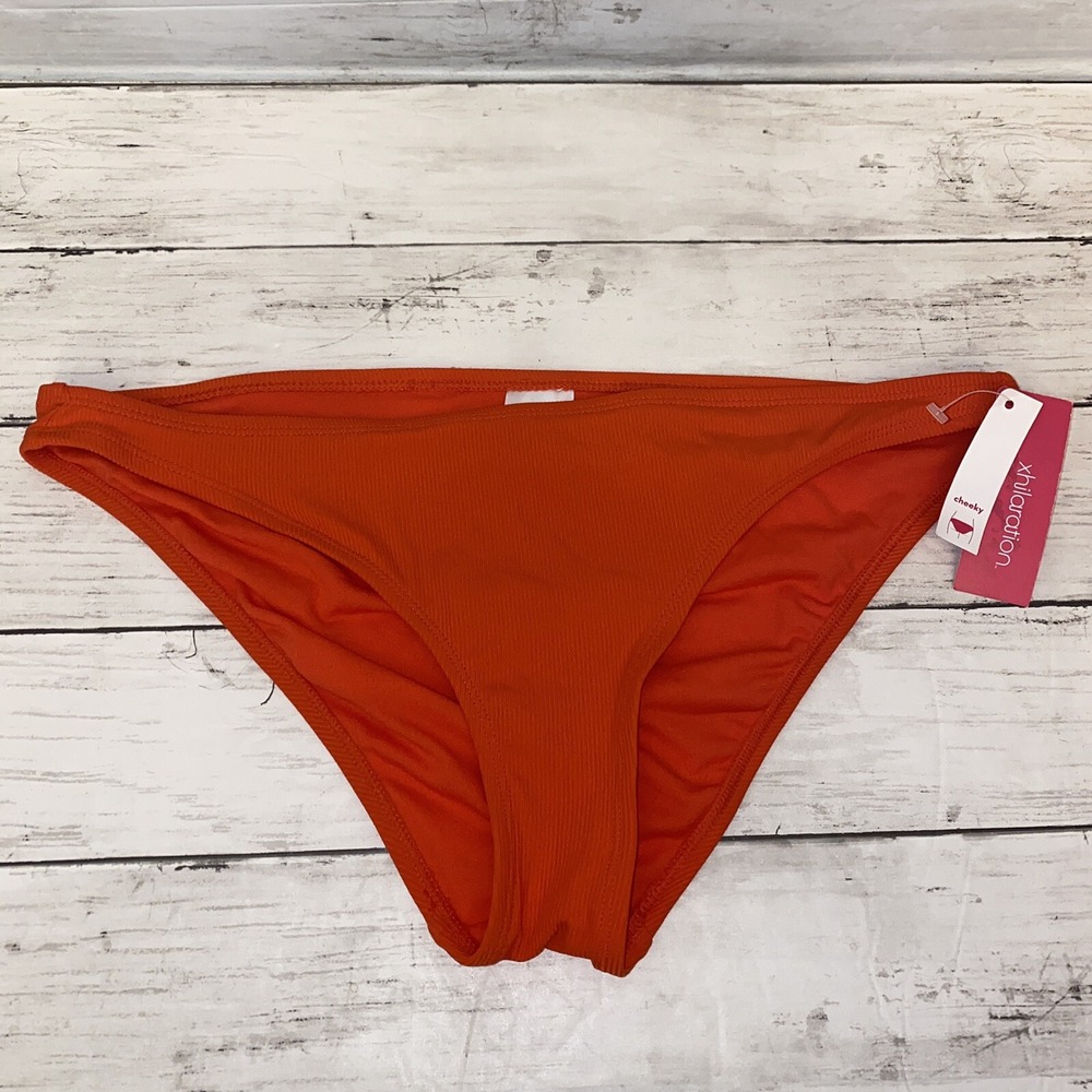 Xhilaration Bikini Bottom Womens Large Orange Ribbed Cheeky NEW Swim Target L